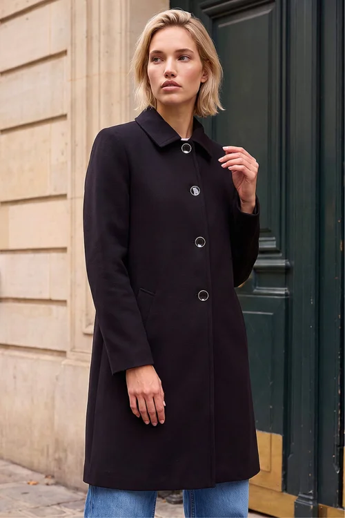 Roman Black Buttoned Swing Coat - 14 Image 1
