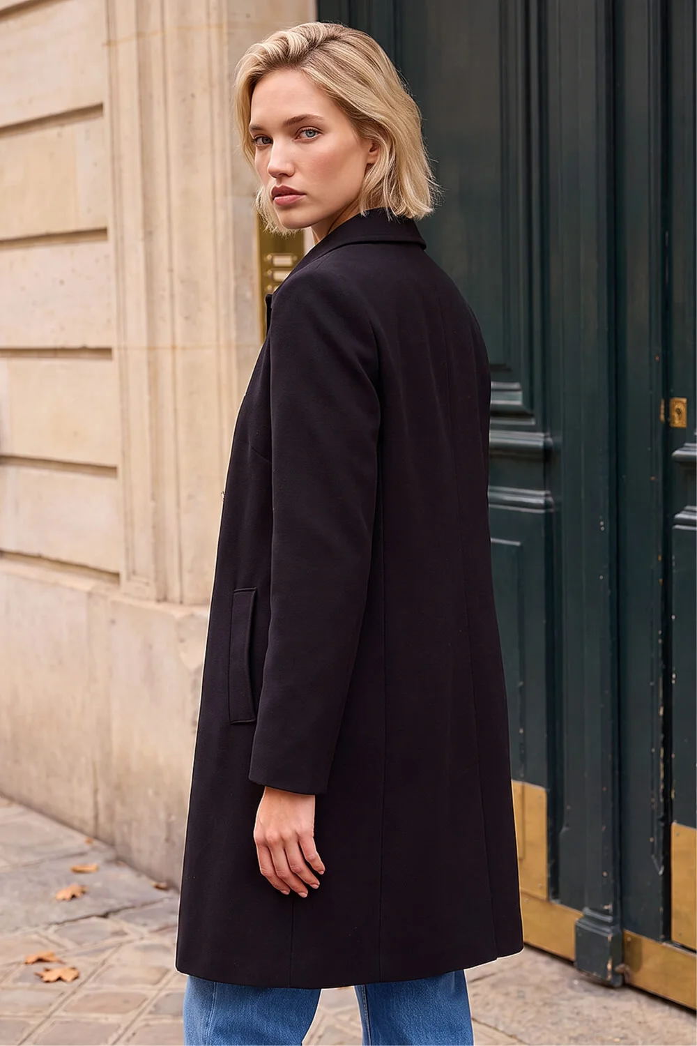 Roman Black Buttoned Swing Coat - 14 Image 3