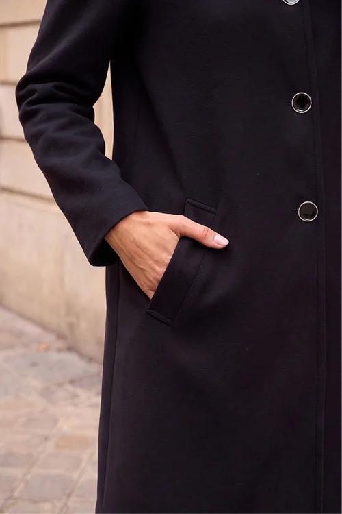 Roman Black Buttoned Swing Coat - 14 Image 4