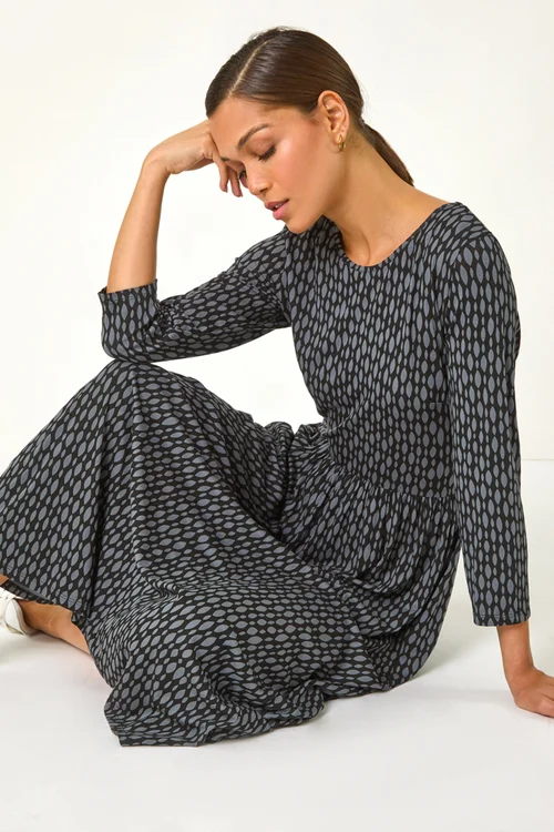 Roman Grey Geometric Pocket Stretch Midi Dress - 16 Image 2