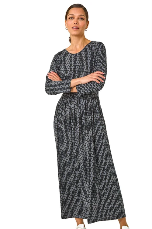 Roman Grey Geometric Pocket Stretch Midi Dress - 16 Image 1