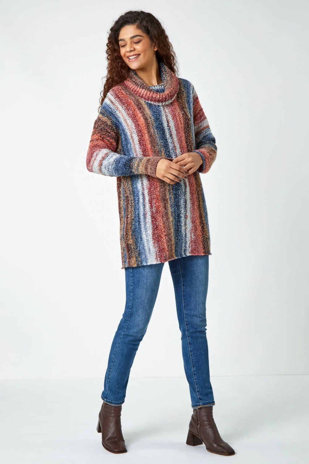 Roman Multi Boucle Stripe Cowl Neck Jumper - Size 10 Image 2