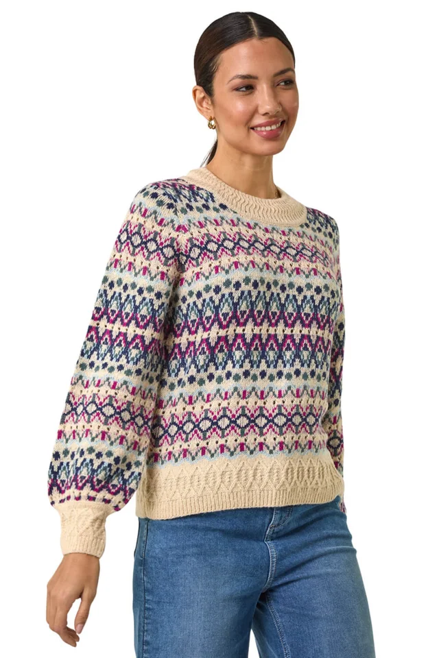 Roman Teal Delicate Scallop Fairisle Jumper
