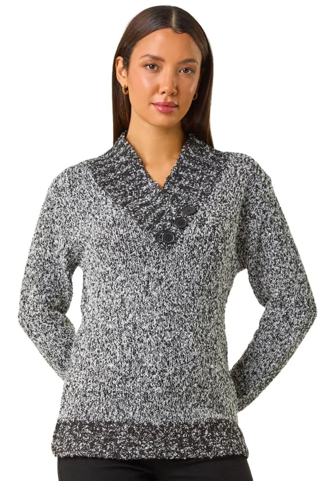 Roman Charcoal Textured Overlap Jumper