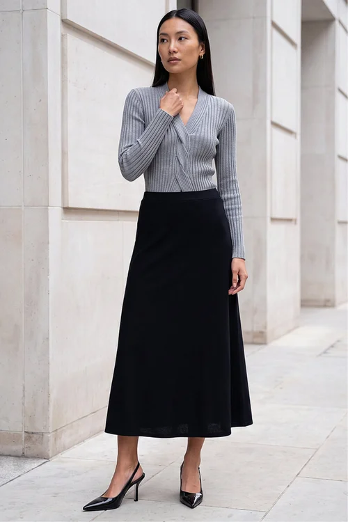 Roman Black A-Line Pull On Stretch Skirt - 14 Image 2