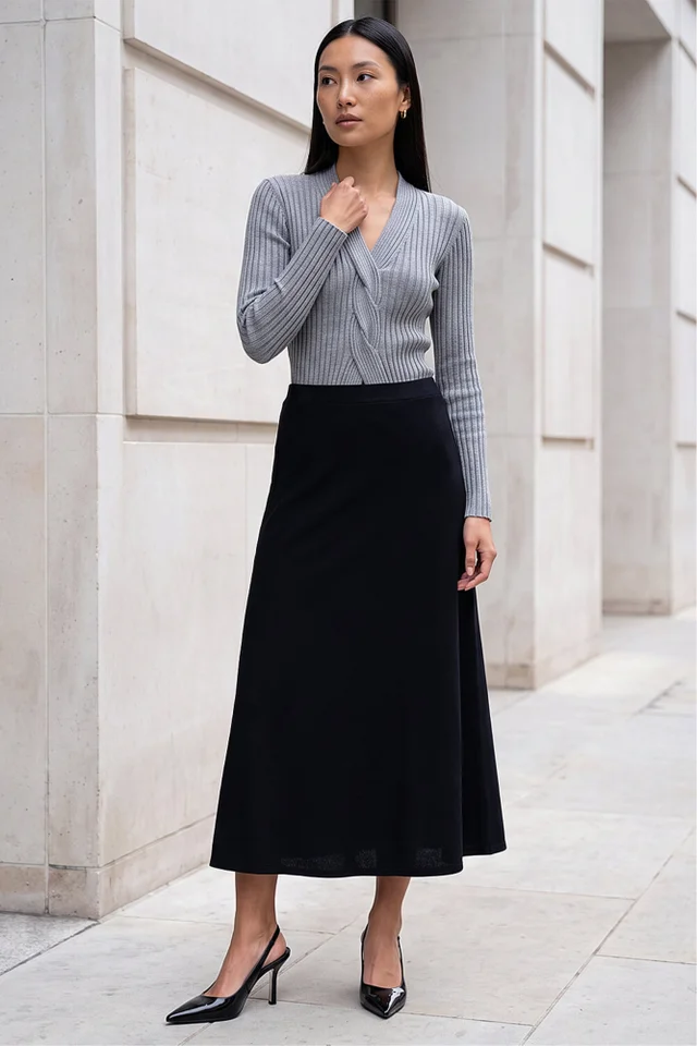 Roman Black A-Line Pull On Stretch Skirt