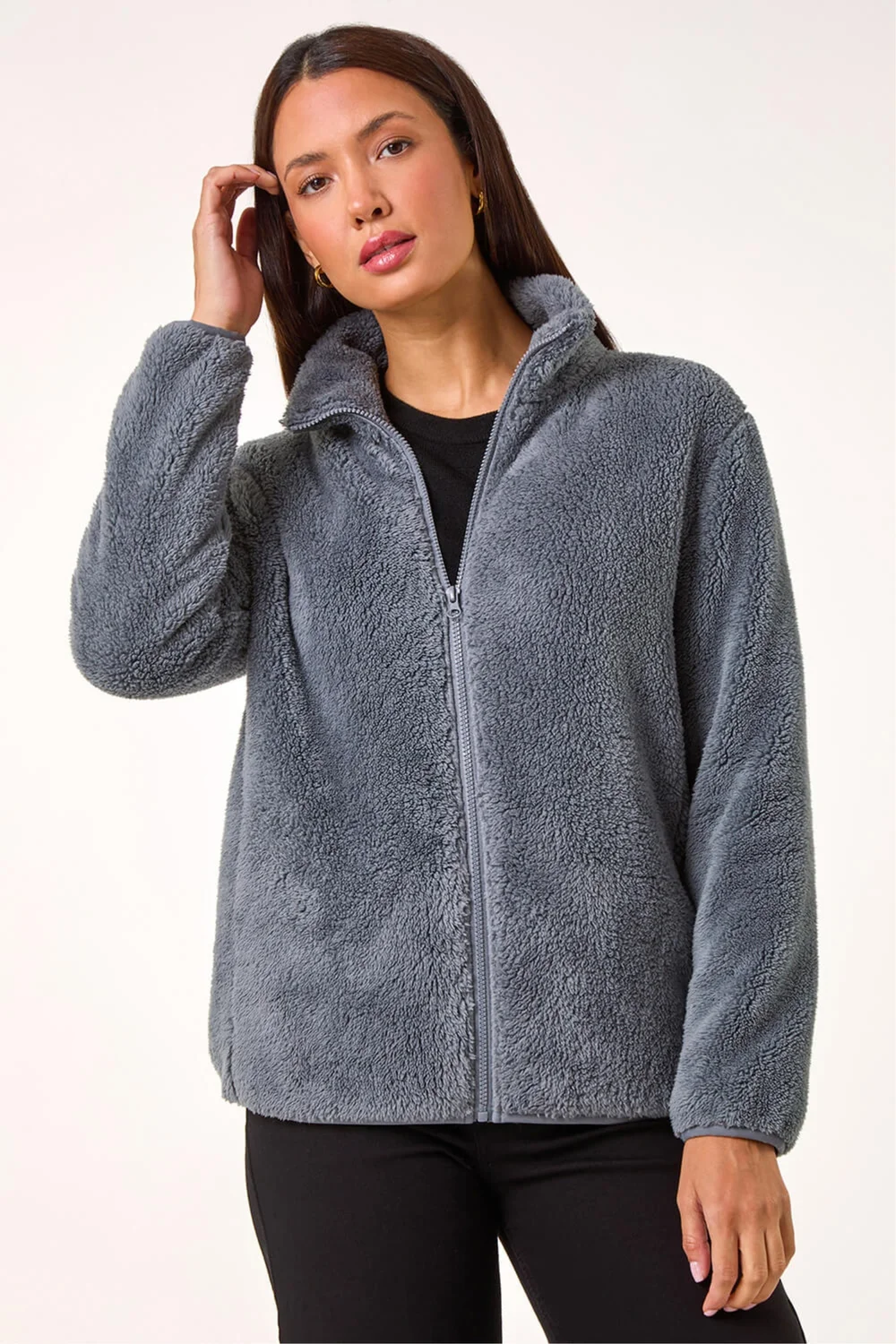 Roman Dark Grey Soft Sherpa Fleece Jacket - M Image 1