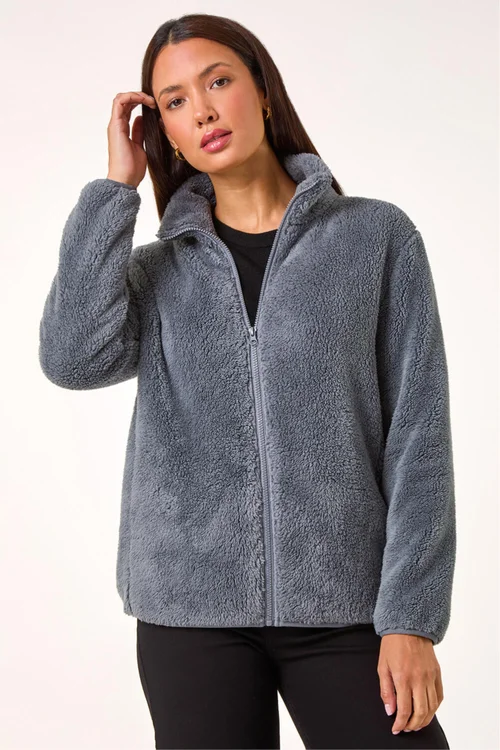 Roman Dark Grey Soft Sherpa Fleece Jacket - M Image 1