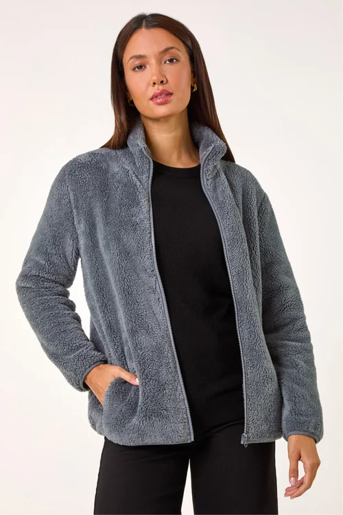 Roman Dark Grey Soft Sherpa Fleece Jacket - M Image 4