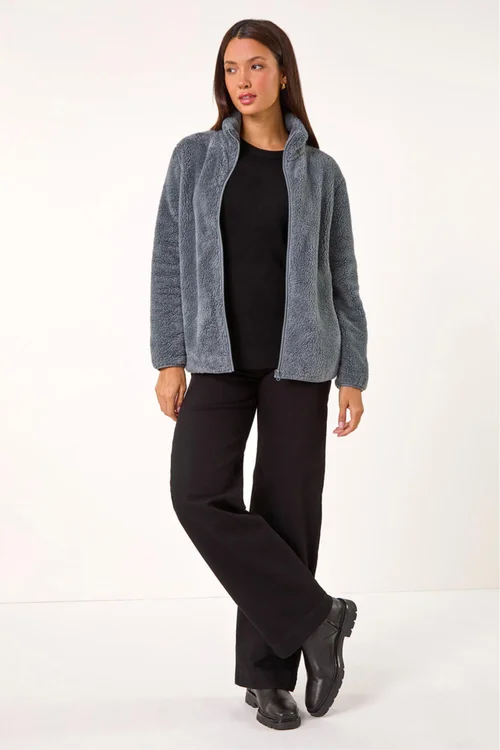 Roman Dark Grey Soft Sherpa Fleece Jacket - M Image 2