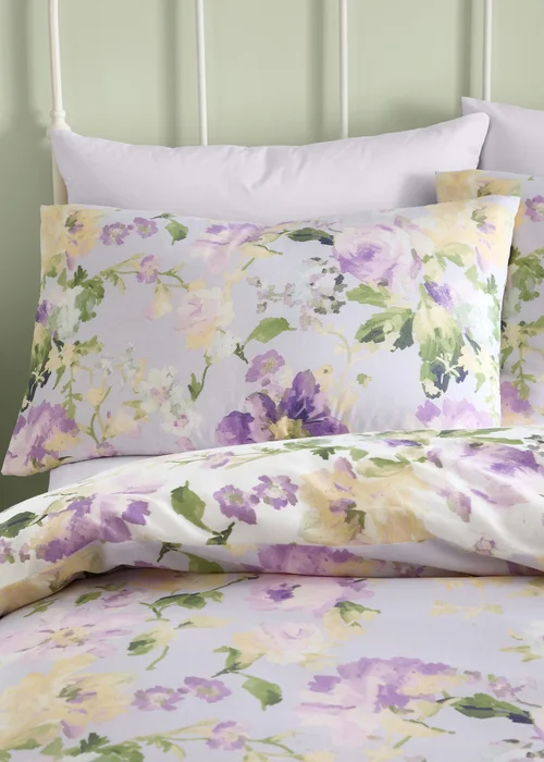 Dreams & Drapes Design Flourette Reversible Lilac Duvet Cover Set - Single Image 2