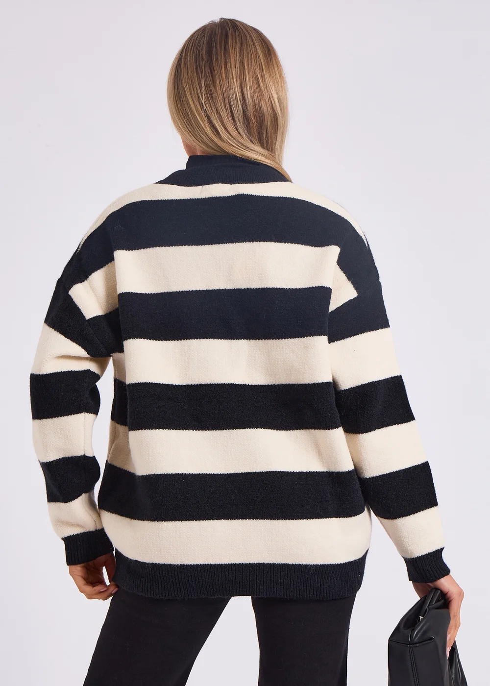 Gini London Mono Stripe Oversized Button Through Cardigan - Medium/Large Image 1