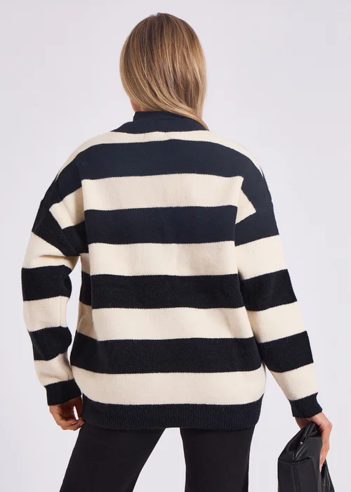 Gini London Mono Stripe Oversized Button Through Cardigan - Medium/Large Image 1