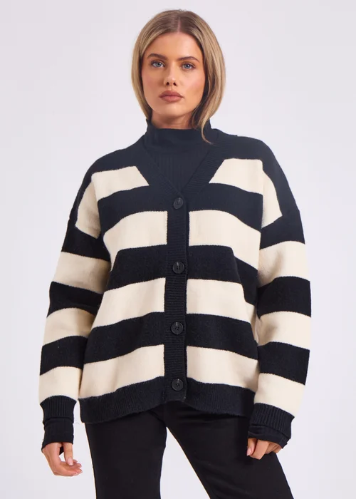 Gini London Mono Stripe Oversized Button Through Cardigan - Medium/Large Image 2