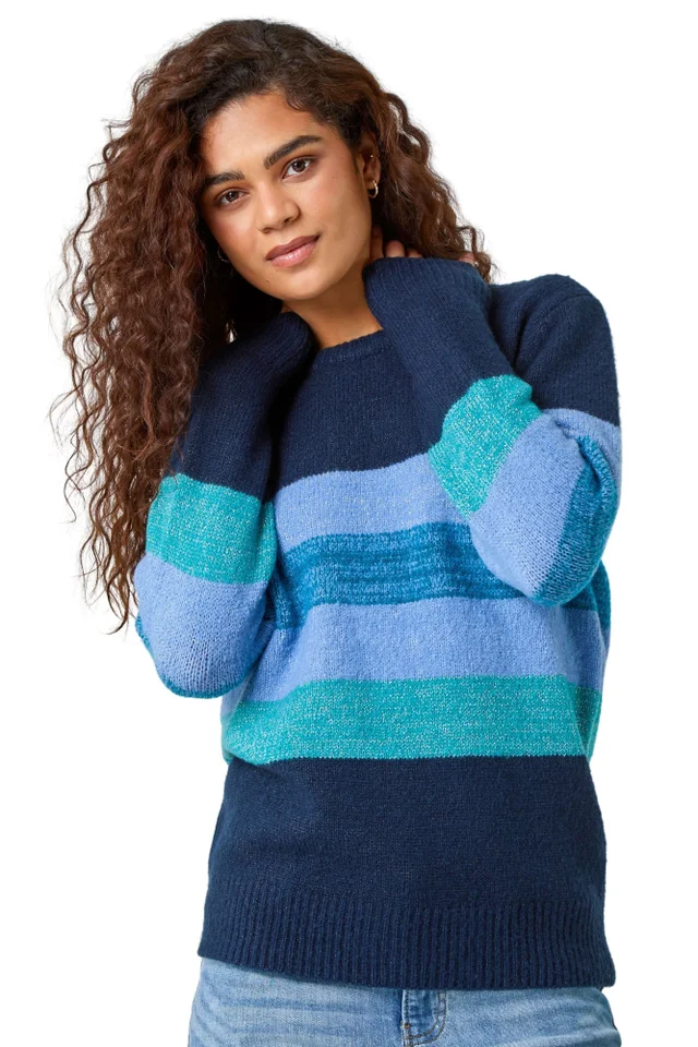 Roman Blue Shimmer Stripe Stretch Jumper