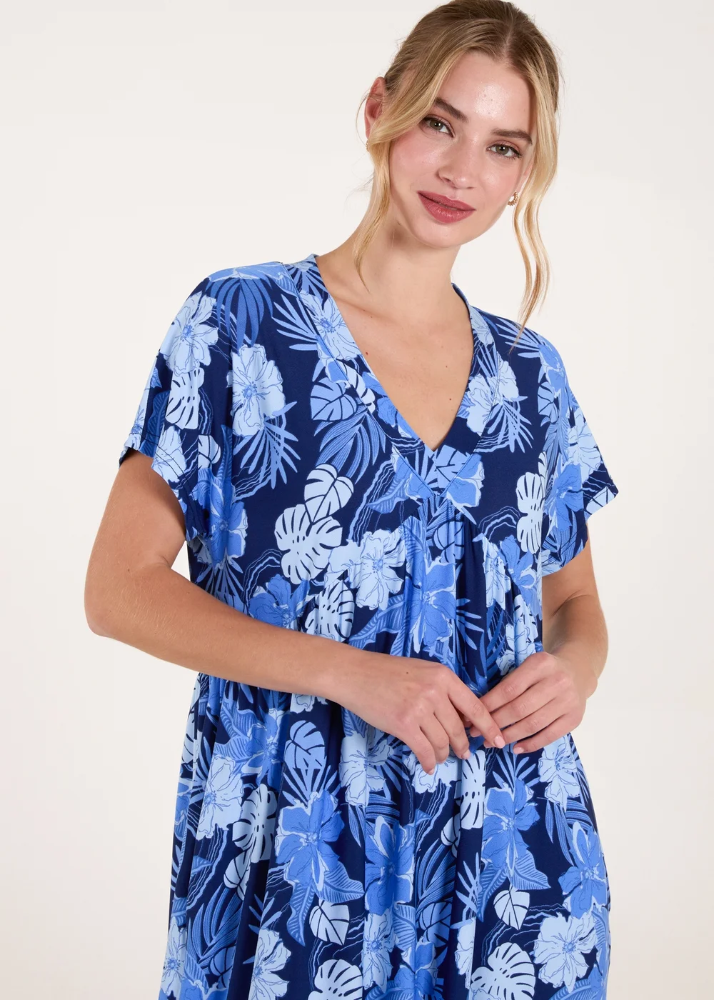 Blue Vanilla Blue Tropical V Neck Smock Style Tunic Dress - S/M Image 3