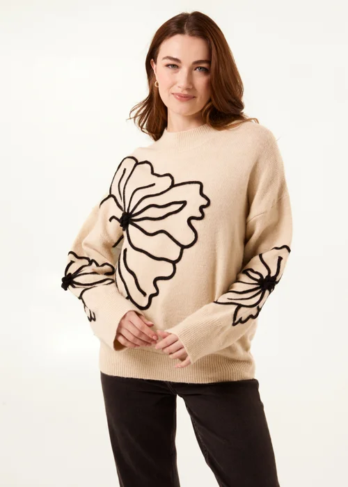 Blue Vanilla Beige Large Flower Embroidery Jumper - Small/Medium Image 1