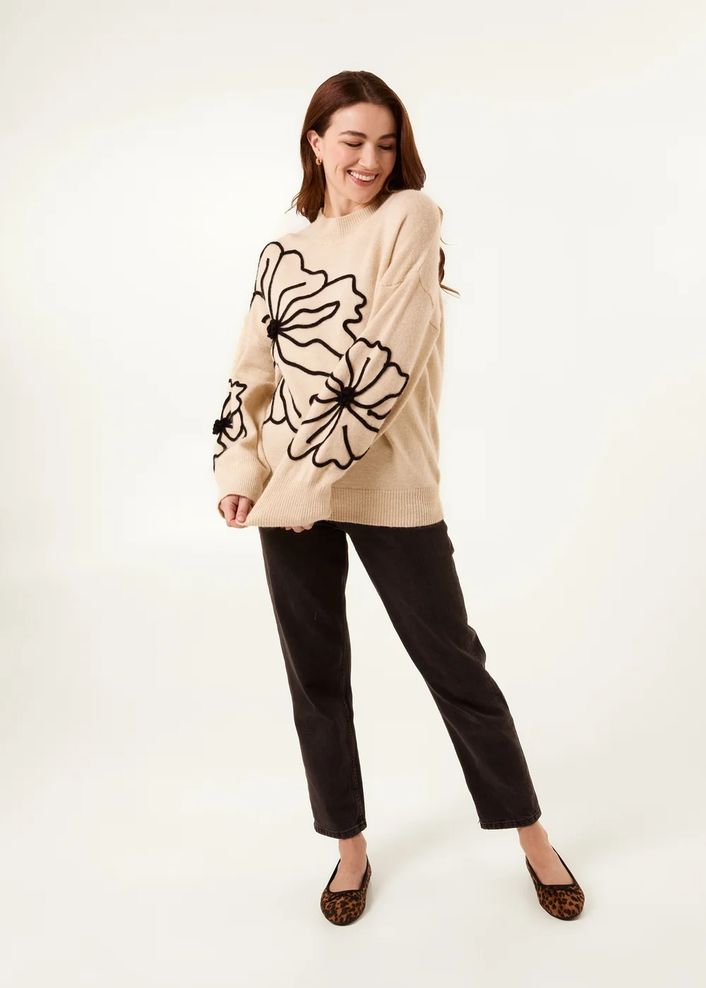 Blue Vanilla Beige Large Flower Embroidery Jumper - Small/Medium Image 2