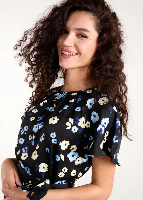 Blue Vanilla Black Tie Waist Floral Mini Dress - XL Image 2