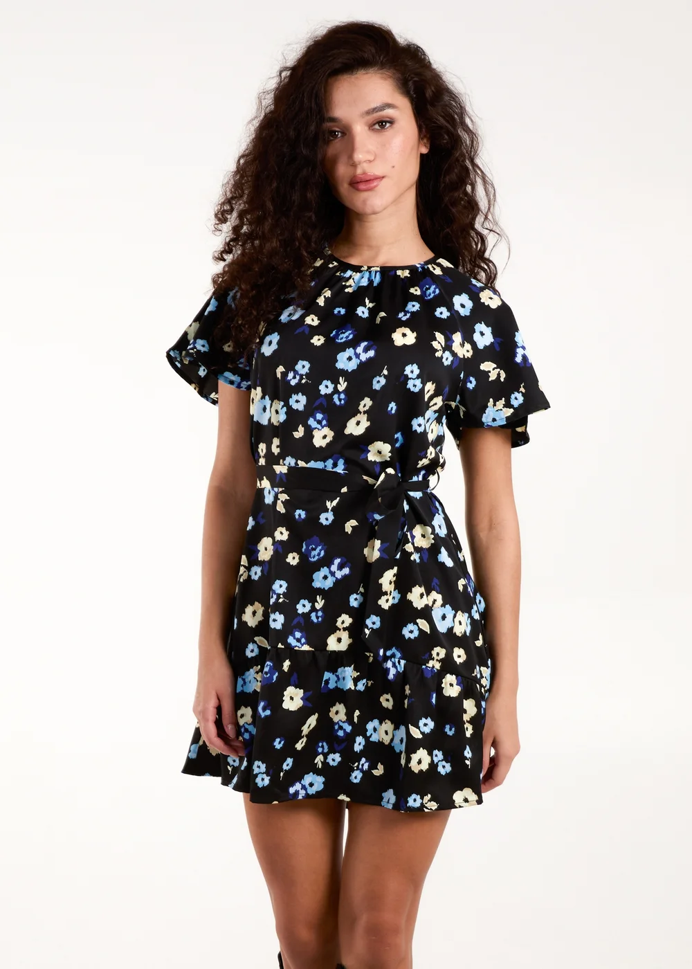 Blue Vanilla Black Tie Waist Floral Mini Dress - XL Image 1