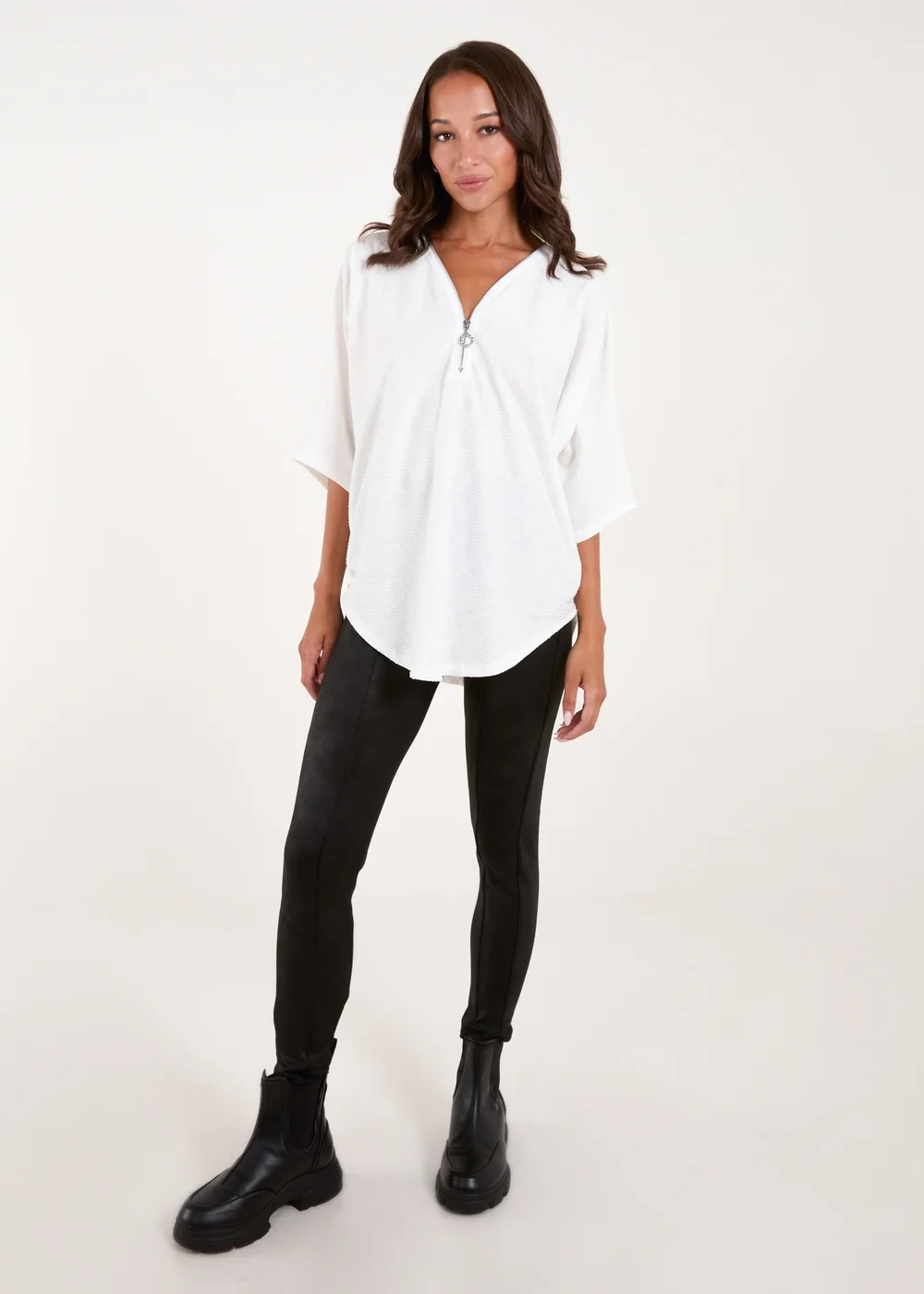 Blue Vanilla White Textured Half Zip Top - Small/Medium Image 2