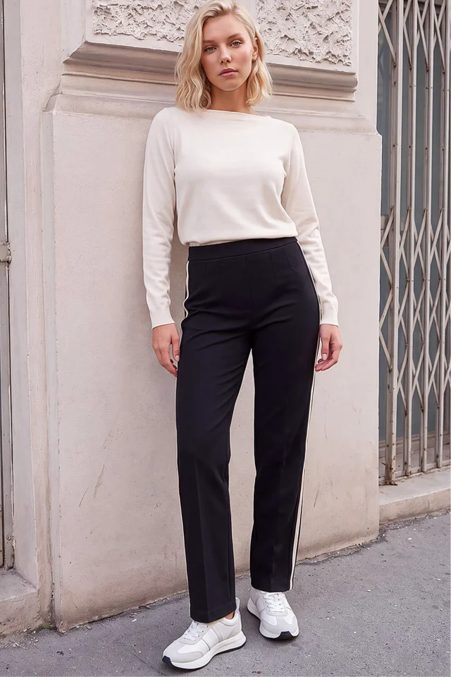 Roman Black Petite Side Stripe Ponte Trouser