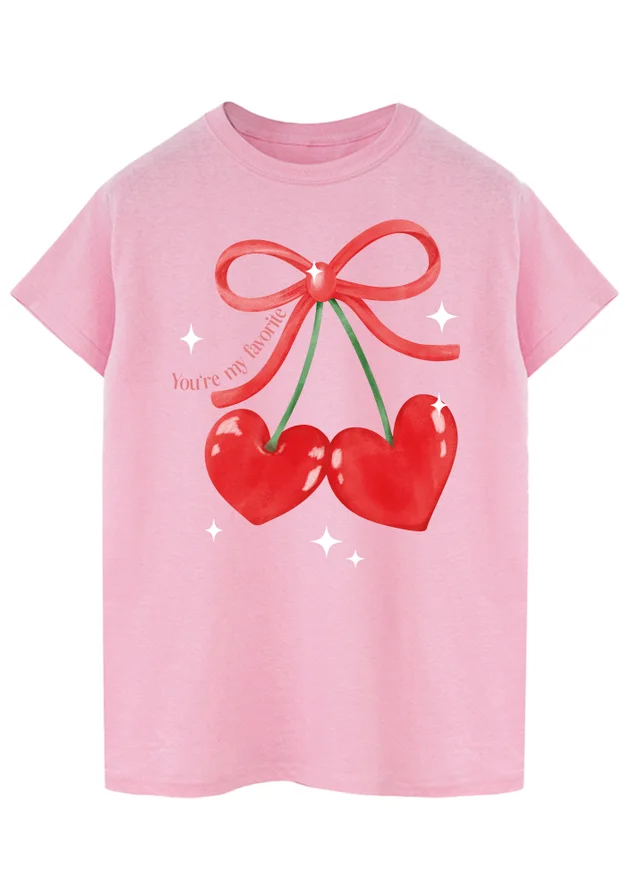Brands In Cherry Hearts Pink Boyfriend Fit T-Shirt
