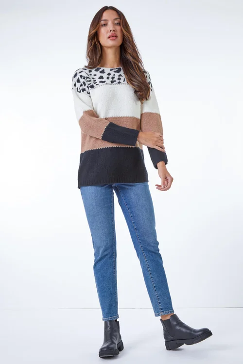 Roman Camel Animal Print Colour Block Jumper - Size 18 Image 3