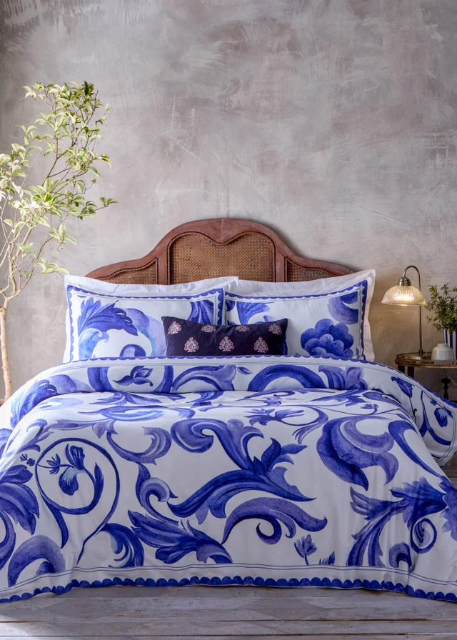 Paoletti Azzuro Printed Cotton Pillowcase
