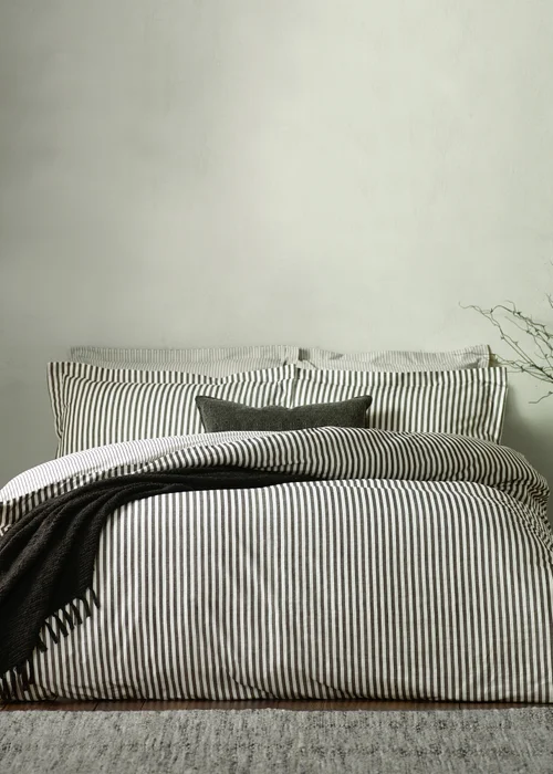 Yard Hebden Melange Stripe Cotton Duvet Cover Set - Single Image 1