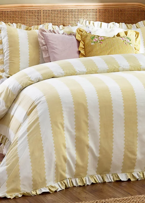 Wylder Birdie Stripe Ruffle Duvet Cover Set Butter Yellow - Single Image 3