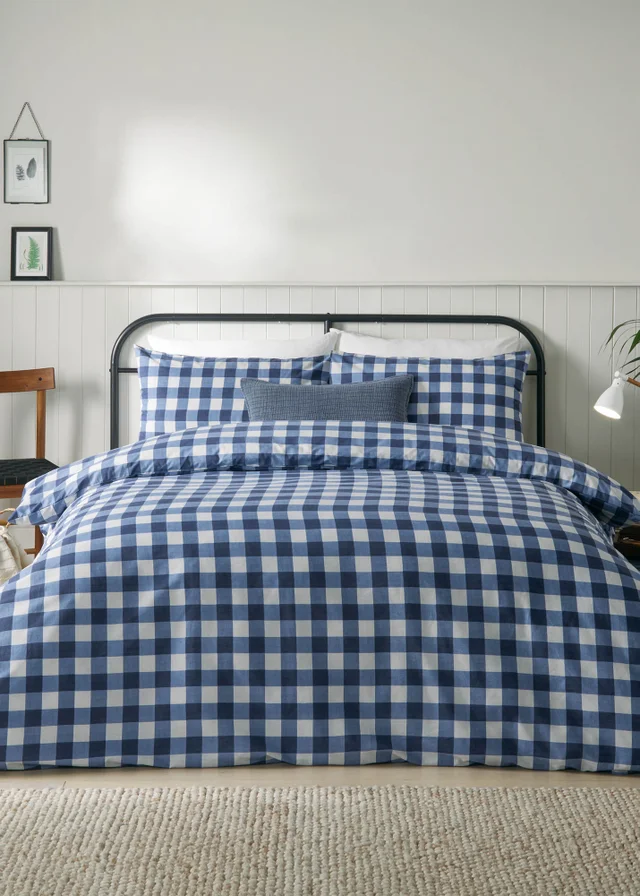 furn. Hartsford Check Printed Duvet Cover Set Navy