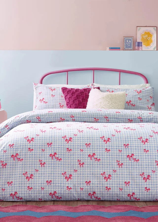 Heya Home Gingham Bows Printed Duvet Cover Set Blue
