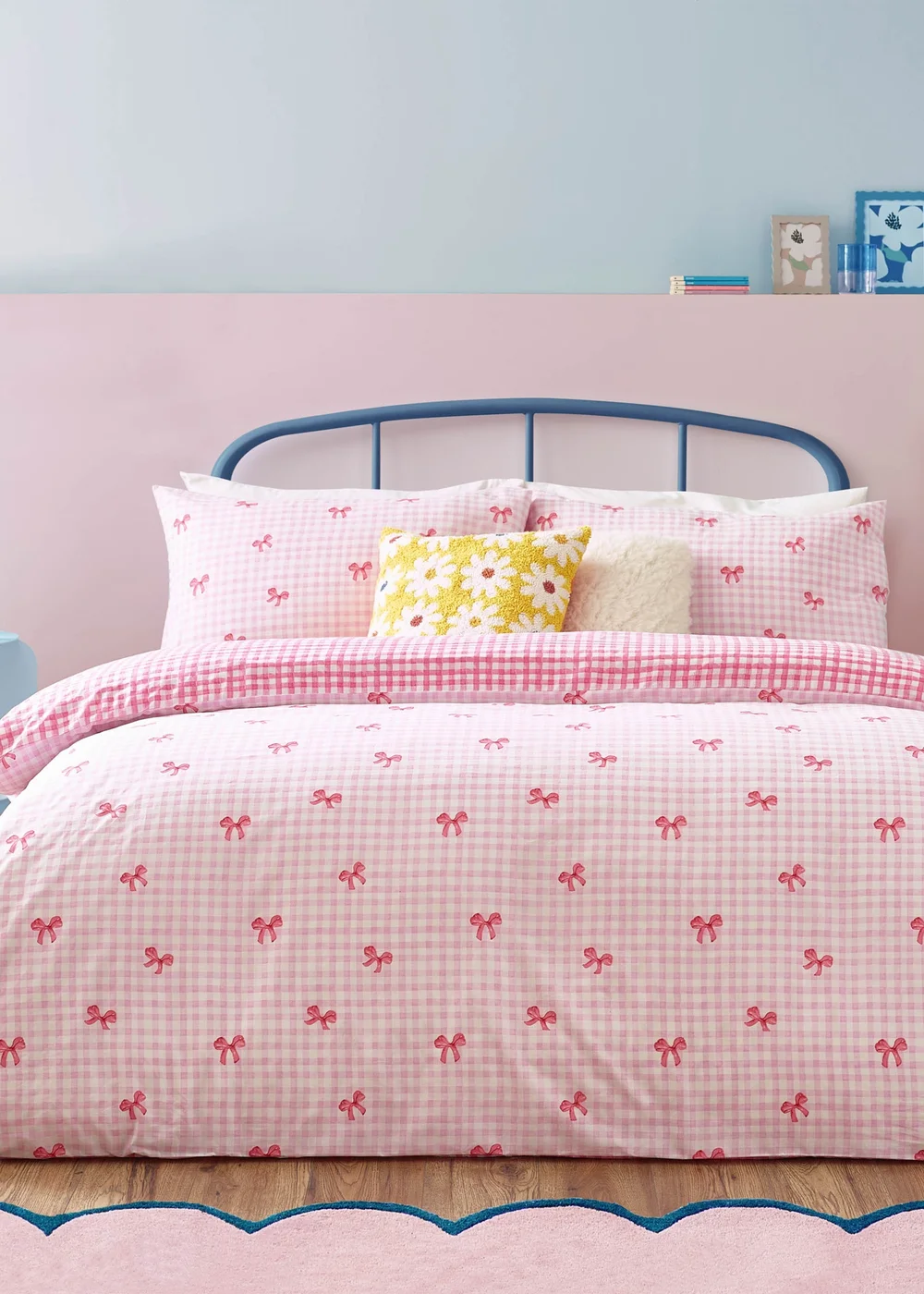 Heya Home Gingham Bows Printed Duvet Cover Set Pink - Double Image 1