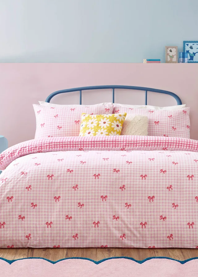 Heya Home Gingham Bows Printed Duvet Cover Set Pink
