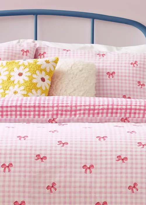 Heya Home Gingham Bows Printed Duvet Cover Set Pink - Double Image 3