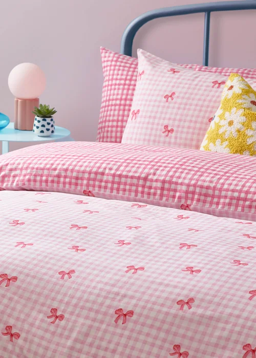 Heya Home Gingham Bows Printed Duvet Cover Set Pink - Double Image 2