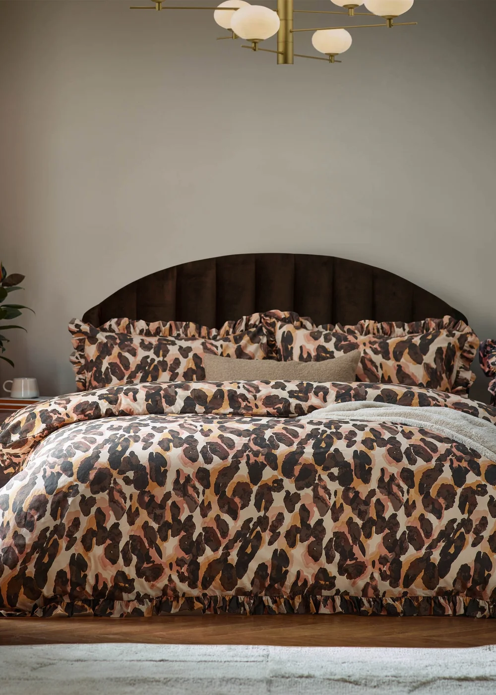 furn. Leopard Printed Frill Trim Duvet Cover Set - Single Image 1
