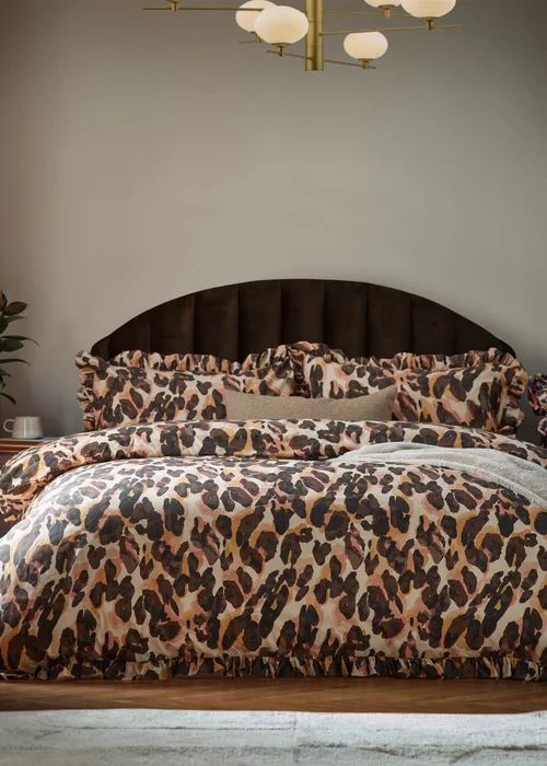 furn. Leopard Printed Frill Trim Duvet Cover Set - Single Image 1