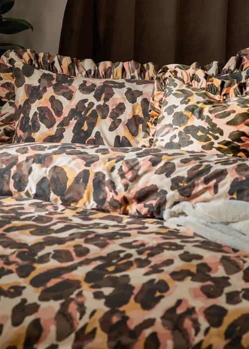 furn. Leopard Printed Frill Trim Duvet Cover Set - Single Image 2
