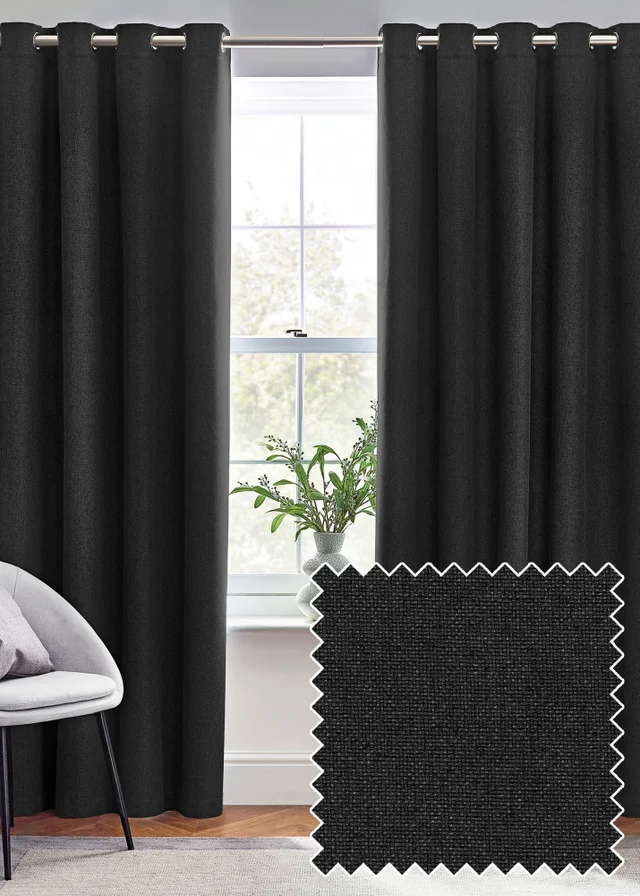 furn. Dawn 100% Blackout Thermal Eyelet Curtains Black