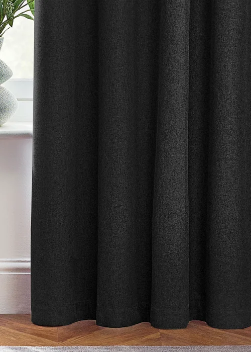furn. Dawn 100% Blackout Thermal Eyelet Curtains Black - ZAC Image 4