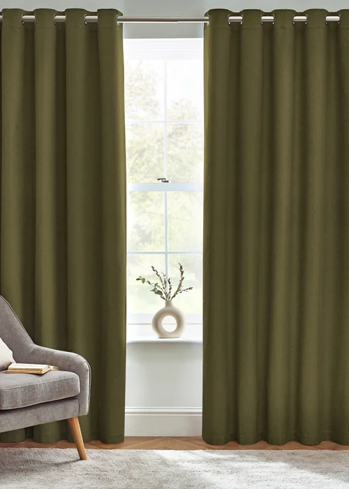 furn. Dawn 100% Blackout Thermal Eyelet Curtains Olive - ZAC Image 2