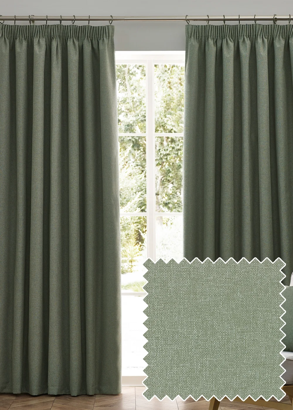 furn. Dawn 100% Blackout Thermal Pencil Pleat Curtains - 46W X 54D (117x137cm) Image 1