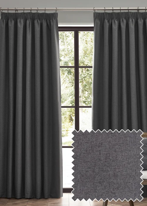 furn. Dawn 100% Blackout Thermal Pencil Pleat Curtains - 46W X 54D (117x137cm) Image 1