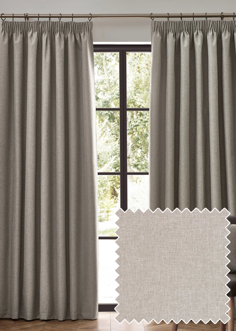 furn. Dawn 100% Blackout Thermal Pencil Pleat Curtains - 46W X 54D (117x137cm) Image 1