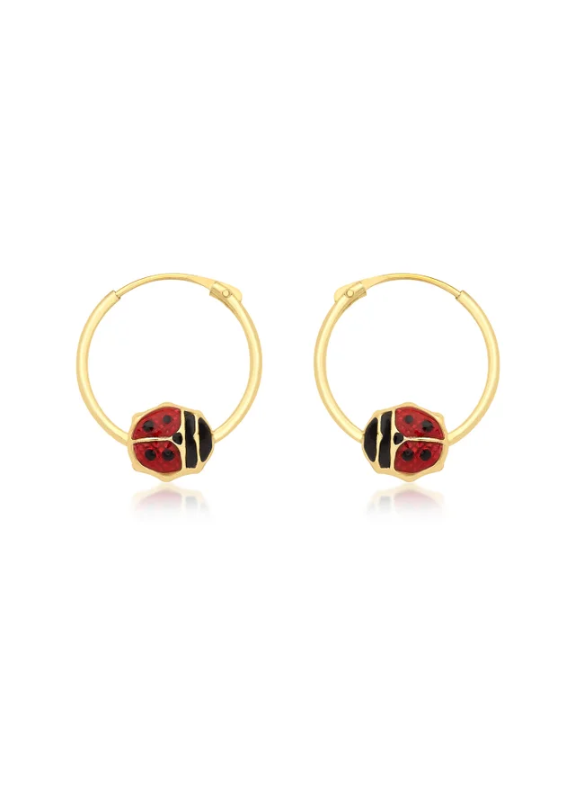 Golden Moments 9ct Yellow Gold Enamel Ladybird Hoop Earrings