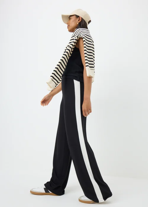 Black Side Stripe Wide Leg Trousers - Size 22 33 leg Image 1