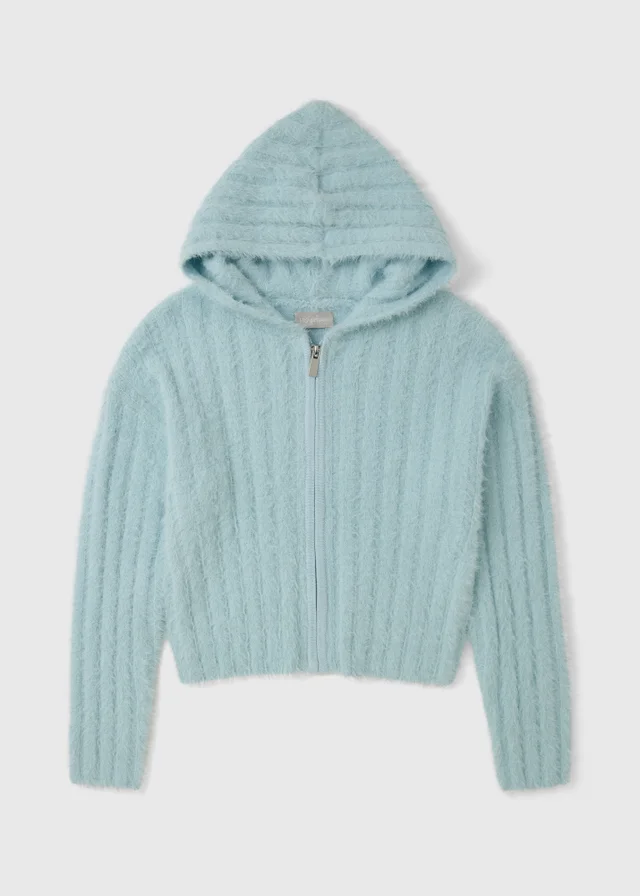 Girls Blue Fluffy Zip Up Jumper (7-15yrs)