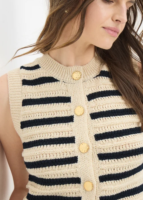 Navy Stripe Knitted Button Front Vest - XS Image 3
